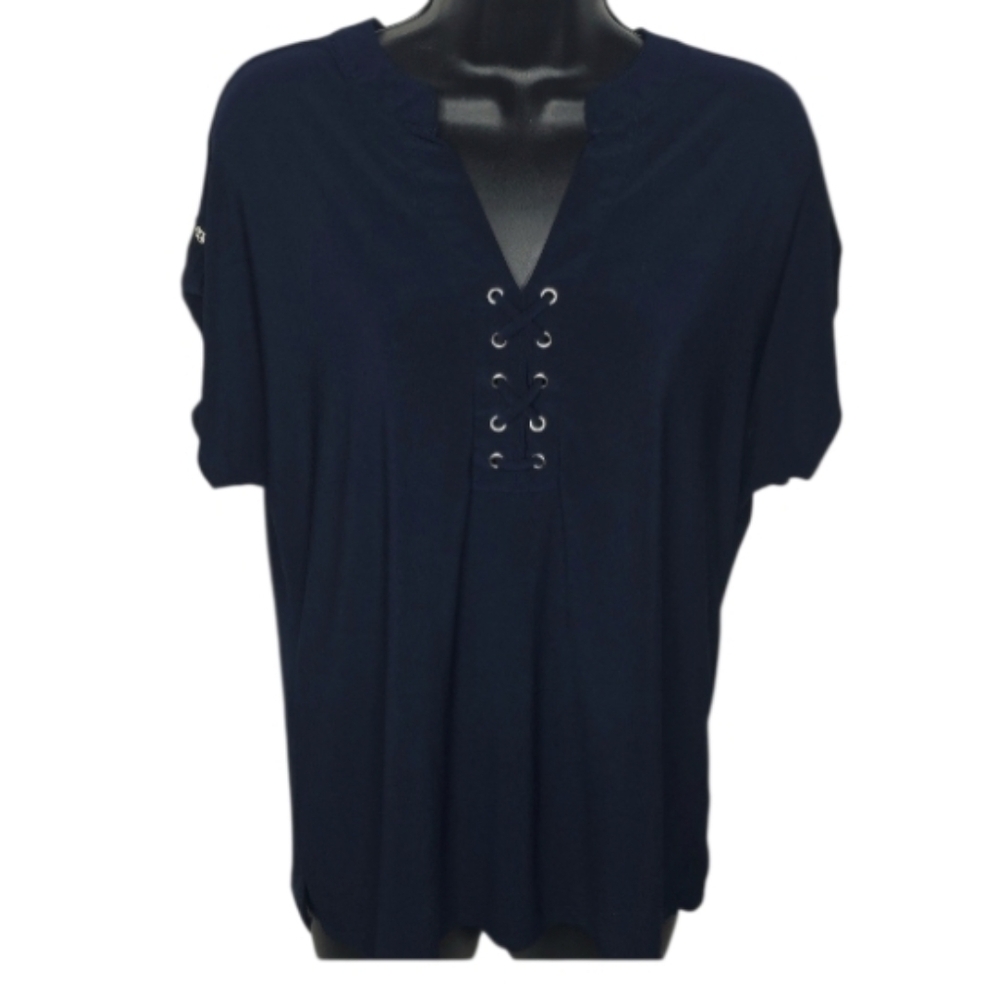 Navy Top With Lace-Up Detail - Picture 4 of 6